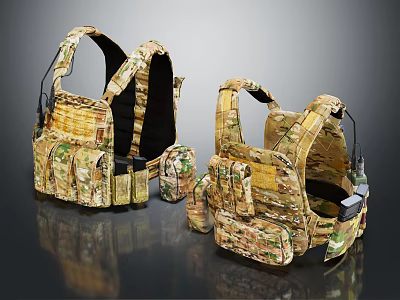 Camouflage Tactical Vests With Multiple Pockets Military Style And Functional Gear 3d model