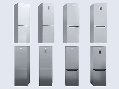Sleek Modern Stainless Steel Refrigerators Freezers With Double Door Kitchen Design 3d model