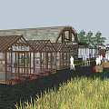 Boutique Fruits Vegetables Market In Glass Greenhouse Near Rice Field Area
