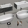 Modern Bathroom Bathtubs With Marble Rectangular And Oval Shapes And Accessories 3d model