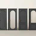 Dark Gray Hinged Doors Featuring Various Panel Designs Glass Inserts And Golden Handles 3d model