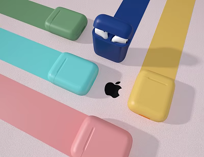 Colorful Wireless Earbuds Charging Cases With Various Hues For Mobile Digital Accessories 3d model