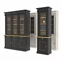 Traditional Black Bookcase With Glass Doors Filled With Books And Wooden Base
