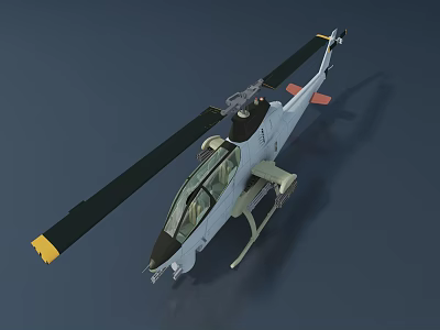 Helicopter With Black Rotor Blades White Fuselage And Cockpit Design 3d model