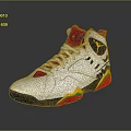 High Top White Sports Shoes With Red Yellow Black Accents And Logo Design