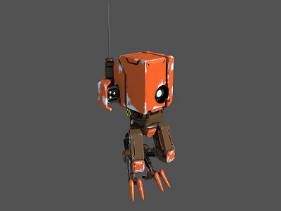 Orange Robot Character With Mechanical Structure Claw Legs And Antenna Design 3d model