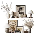 Elegant Decorative Ornament Set With Branches Vase Buddha Statue Frames And Table Lamp