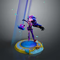Purple Haired Magical Character With Small Creature On Circular Platform And Blue Light
