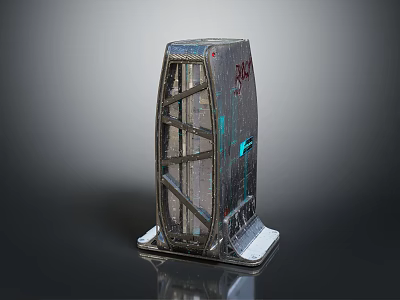 Futuristic Urban Structure With Metallic Frame Glass Panels And Red Graffiti 3d model
