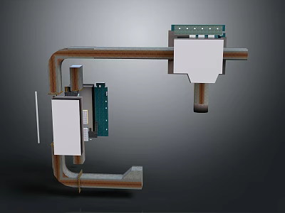 Industrial Mechanical Structure With Metal Pipes White Components And Blue Panel 3d model