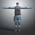 Full Body Security Officer in Blue Uniform Tactical Vest Cap Standing With Outstretched Arms