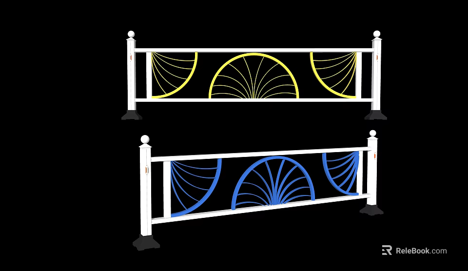 Municipal Road Guardrail With White Railings And Colorful Fan Shaped Patterns 3d model 