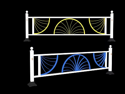 Municipal Road Guardrail With White Railings And Colorful Fan Shaped Patterns 3d model