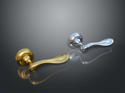 Elegant Modern Metal Door Handles In Gold And Silver With Smooth Finish 3d model