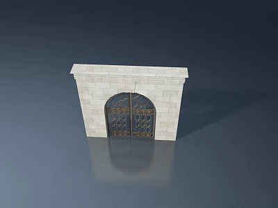 Decorative Metal Hinged Door With Stone Frame And Intricate Design Details 3d model