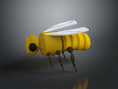 Cute 3D Cartoon Bee With Yellow Body Black Stripes White Wings And Black Eyes 3d model