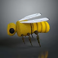 Cute 3D Cartoon Bee With Yellow Body Black Stripes White Wings And Black Eyes