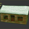 Cozy Log Cabin Building With Snow Covered Roof Featuring Wooden Windows And Door