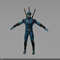 3D Character Model In Blue Uniform With Black Yellow Antennae And Arms Outstretched