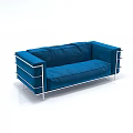 Modern Blue Two-Seater Sofa with Metal Frame and Comfortable Design 3d model