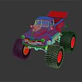 Red Monster Truck With Large Black Tires Red Wheels And Exposed Engine