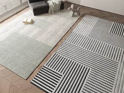 Modern Square Rugs With Geometric Striped Checkered Pattern For Neutral Living Room Decor 3d model