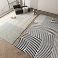 Modern Square Rugs With Geometric Striped Checkered Pattern For Neutral Living Room Decor