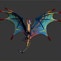 Mythical Winged Dragon With Colorful Wings And Vibrant Blue Yellow Red Scales