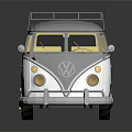 Classic Volkswagen Bus with White Body Yellow Windows and Roof Rack