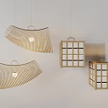 Elegant Modern Bamboo Pendant Lights Featuring Curved And Square Lattice Design