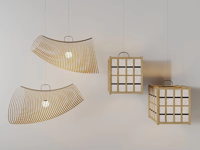 Elegant Modern Bamboo Pendant Lights Featuring Curved And Square Lattice Design 3d model