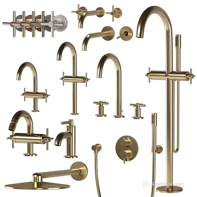 Various Modern Golden Faucet Designs For Kitchen And Bathroom Use 3d model 