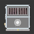 Industrial Air Handling Unit With Silver Casing Blue Panel Red Indicators And Control Components