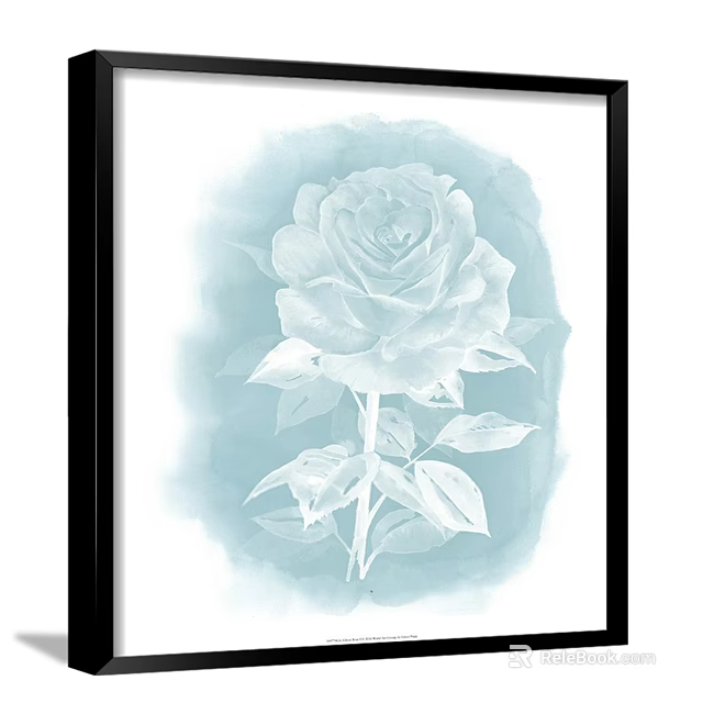 Light Blue Rose Botanical Painting in Black Frame with Watercolor Art Style 3d model 