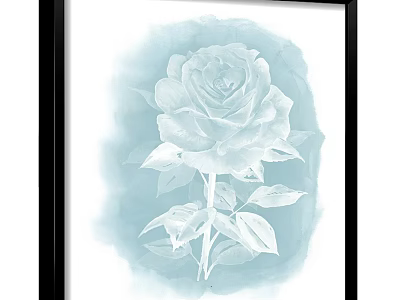 Light Blue Rose Botanical Painting in Black Frame with Watercolor Art Style 3d model