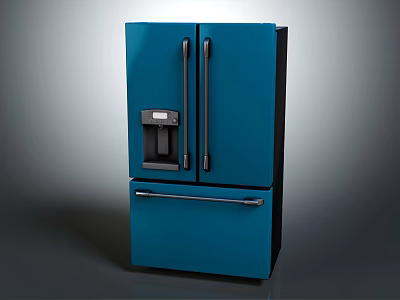 Modern Blue Double Door Refrigerator Freezer with Drawer Style Bottom and Water Dispenser on Door 3d model