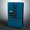 Modern Blue Double Door Refrigerator Freezer with Drawer Style Bottom and Water Dispenser on Door