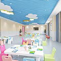Kindergarten Corridor With Colorful Ceiling And Bright Decor 3d model