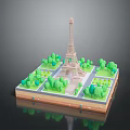 Eiffel Tower Architecture with Square Platform and Lush Green Trees 3d model
