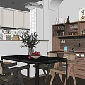 Elegant Modern Dining Room With Wooden Table Wicker Chairs Dried Branch Vase And Fruit Bowl