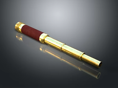 Classic Vintage Golden Telescope With Red Grip And Metal Body Design 3d model