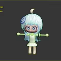 Cartoon Child With White Hair and Blue Eyes In White Dress Standing Arms Outstretched