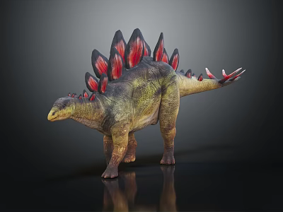 Detailed Stegosaurus Dinosaur Model With Spiked Back Plates And Red Black Tail Spikes 3d model