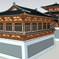 Ancient Chinese Architecture With Multiple Buildings Black Tiled Roofs Overhanging Eaves Red Doors Windows 3d model