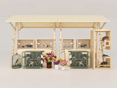 Pet Display Stand With Cages Flower Bouquets And Shelf Supplies 3d model