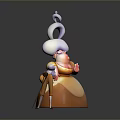 Small Character With Cane Bowing To Large Figure In Yellow Dress And White Hat
