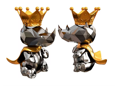Artistic Low Poly Rhinos With Golden Crowns And Metallic Capes Design 3d model