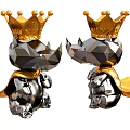 Artistic Low Poly Rhinos With Golden Crowns And Metallic Capes Design