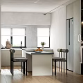 Modern Living Dining Room With Sofa Pillows Floor Lamp And Brick Wall Artwork