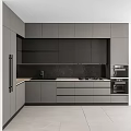 Modern Kitchen Interior With Black Countertop Gas Cooktop Dark Textured Backsplash And Range Hood
